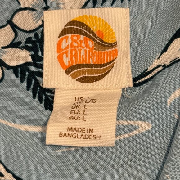 C&C California Blue Tropical Hawaiian Short Sleeve Button Down Shirt Size L - Picture 7 of 7